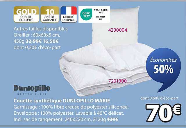 Couette synthétique DUNLOPILLO MARIE
