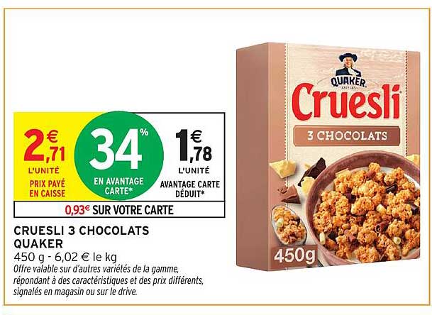CRUESLI 3 CHOCOLATS QUAKER