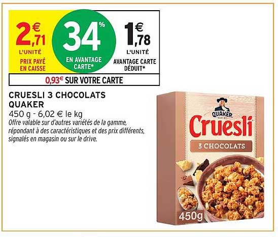 CRUESLI 3 CHOCOLATS QUAKER