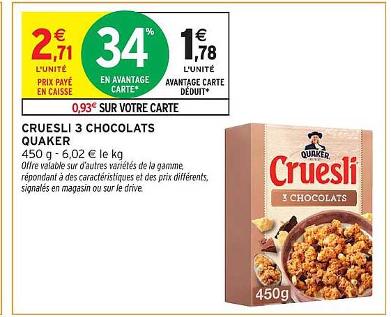 CRUESLI 3 CHOCOLATS QUAKER
