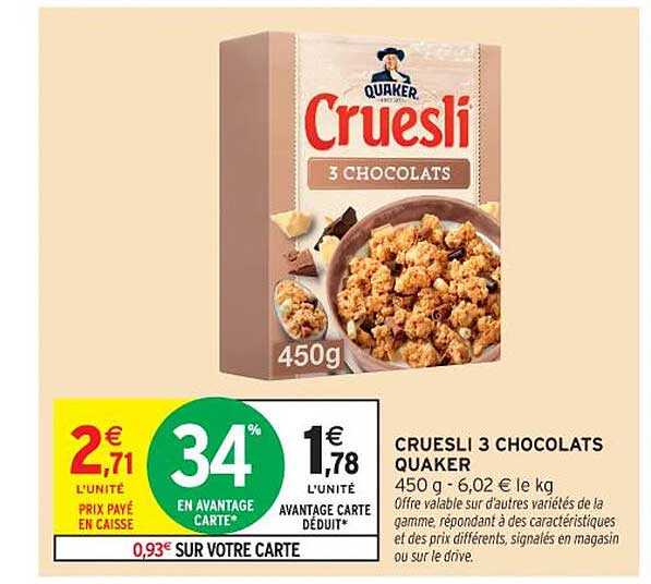 CRUESLI 3 CHOCOLATS QUAKER
