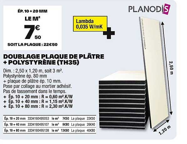 DOUBLAGE PLAQUE DE PLÂTRE + POLYSTYRÈNE (TH35)