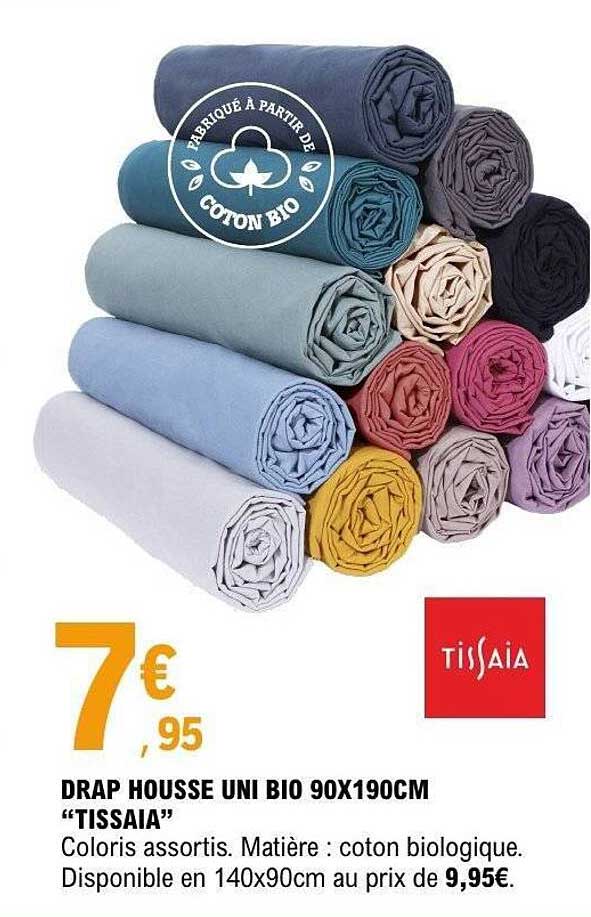 DRAP HOUSSE UNI BIO 90X190CM “TISSAIA”