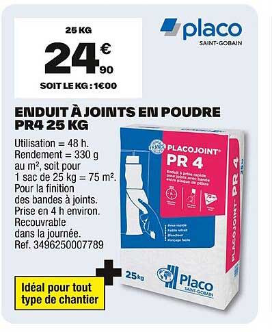 ENDUIT À JOINTS EN POUDRE PR4 25 KG