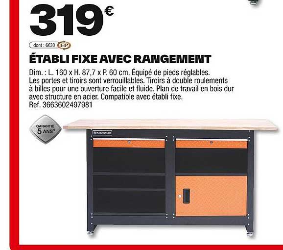 ÉTABLI FIXE AVEC RANGEMENT