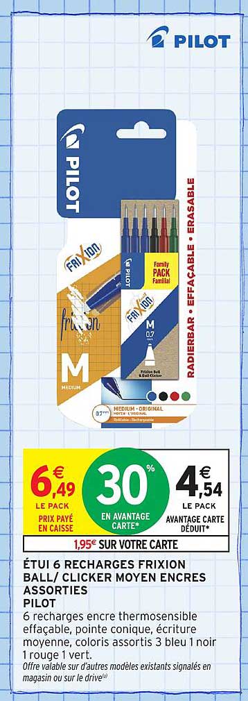 Étui 6 recharges Friction Ball/ Clicker moyen encres assorties Pilot