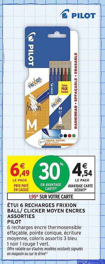 ÉTUI 6 RECHARGES FRIXION BALL/ CLICKER MOYEN ENCRE ASSORTIES PILOT