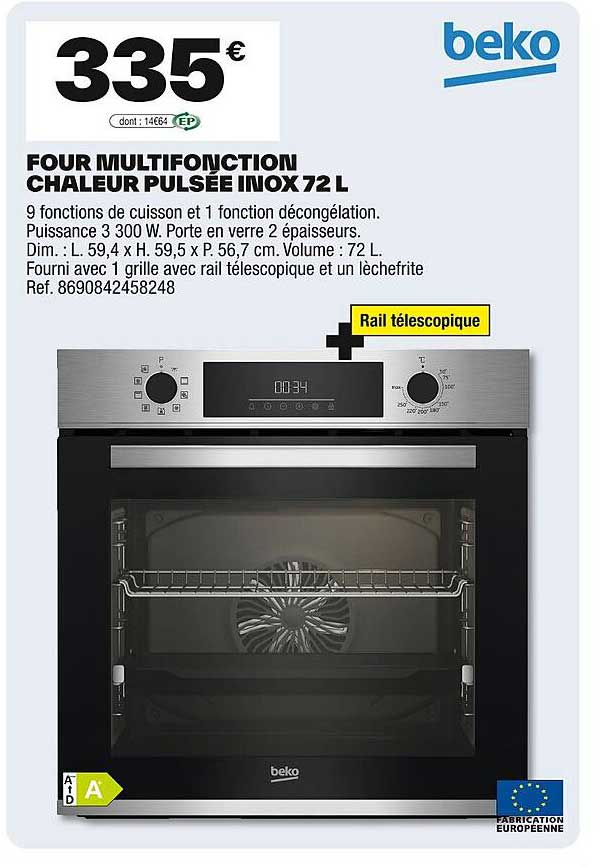 FOUR MULTIFONCTION CHALEUR PULSÉE INOX 72 L