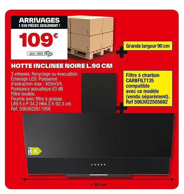 HOTTE INCLINEE NOIRE L.90 CM