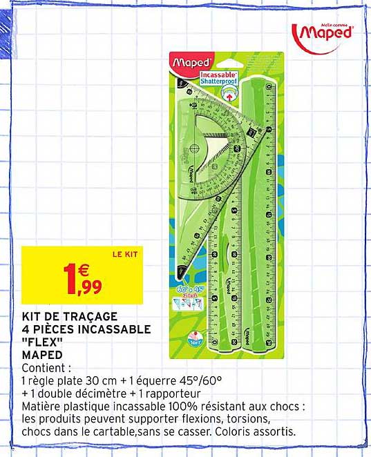 KIT DE TRAÇAGE 4 PIÈCES INCASSABLE "FLEX" MAPED