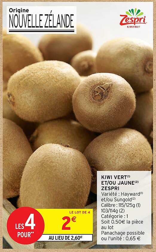 KIWI VERT(1) ET/OU JAUNE(2) ZESPRI