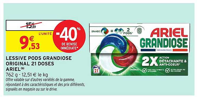 LESSIVE PODS GRANDIOSE ORIGINAL 21 DOSES ARIEL