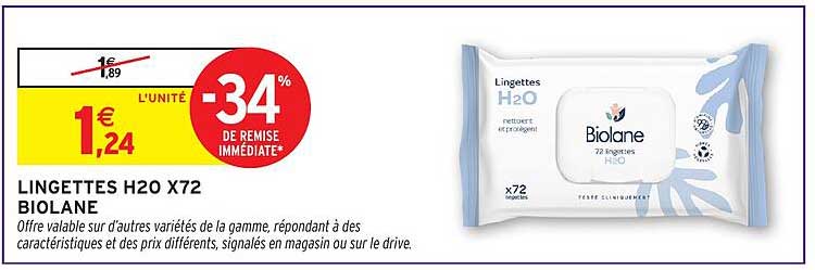 LINGETTES H2O X72 BIOLANE