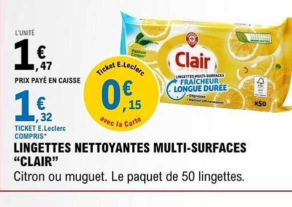 LINGETTES NETTOYANTES MULTI-SURFACES “CLAIR”
