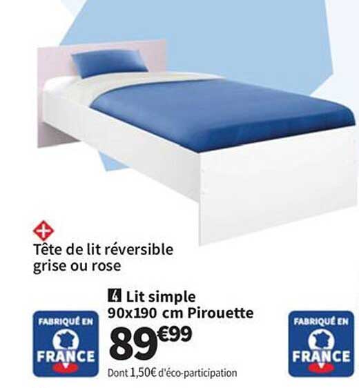 Lit simple 90x190 cm Pirouette
