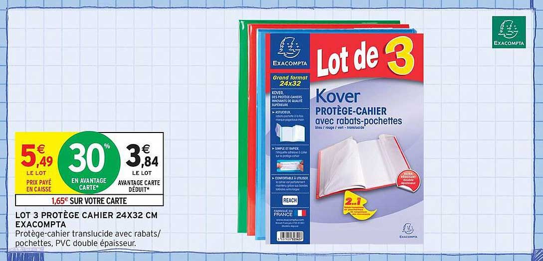LOT 3 PROTÈGE CAHIER 24X32 CM EXACOMPTA