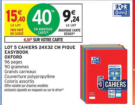 LOT 5 CAHIERS 24X32 CM PIQUE EASYBOOK OXFORD