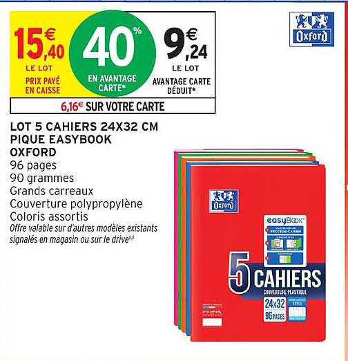 LOT 5 CAHIERS 24X32 CM PIQUE EASYBOOK OXFORD