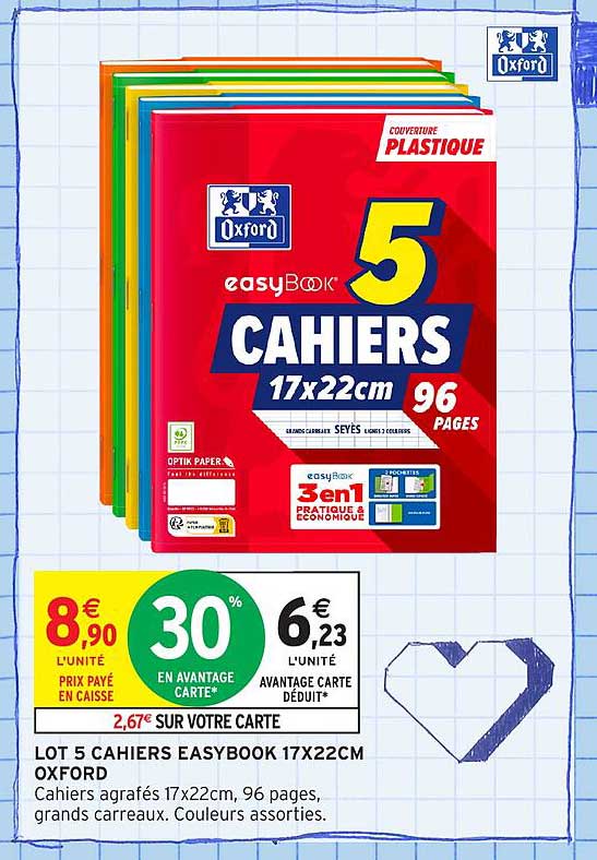 LOT 5 CAHIERS EASYBOOK 17X22CM OXFORD