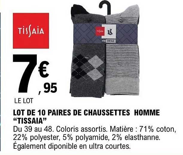 LOT DE 10 PAIRES DE CHAUSSETTES HOMME "TISSAIA"