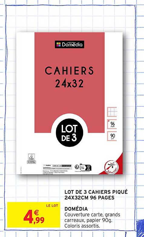 LOT DE 3 CAHIERS PIQUÉ 24X32CM 96 PAGES