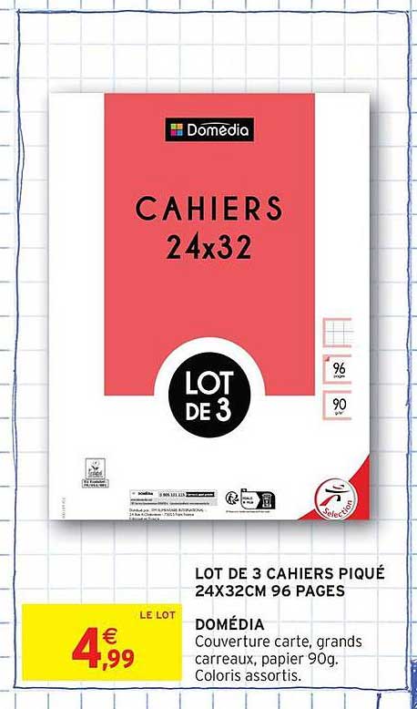 LOT DE 3 CAHIERS PIQUÉ 24X32CM 96 PAGES