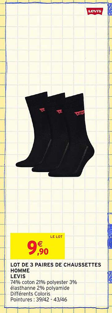 LOT DE 3 PAIRES DE CHAUSSETTES HOMME LEVIS