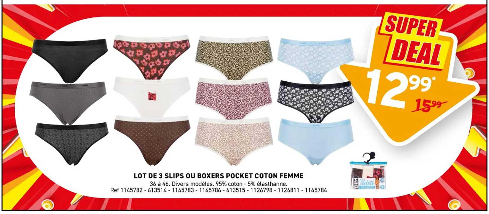 LOT DE 3 SLIPS OU BOXERS POCKET COTON FEMME