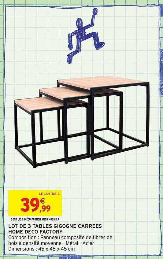 LOT DE 3 TABLES GIGOGNE CARREES HOME DECO FACTORY