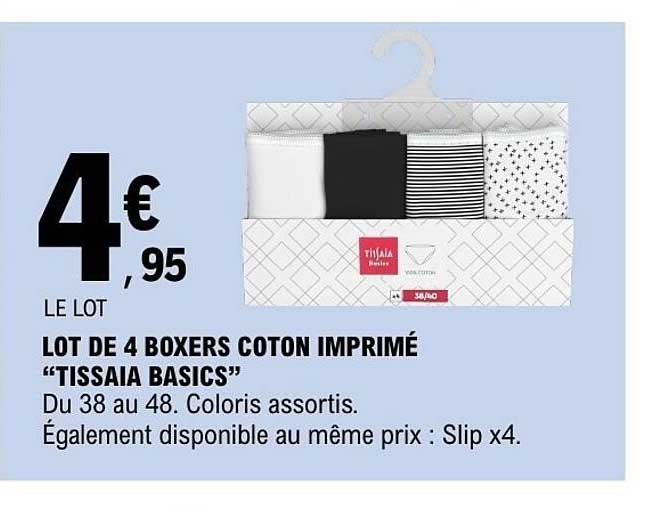 LOT DE 4 BOXERS COTON IMPRIMÉ “TISSAIA BASICS”