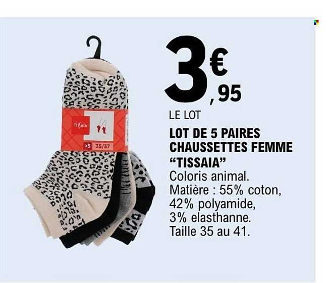 LOT DE 5 PAIRES CHAUSSETTES FEMME “TISSAIA”