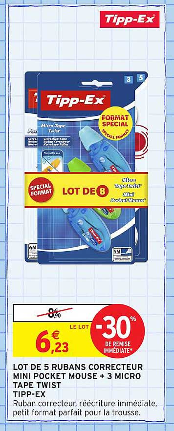 LOT DE 5 RUBANS CORRECTEUR MINI POCKET MOUSE + 3 MICRO TAPE TWIST TIPP-EX