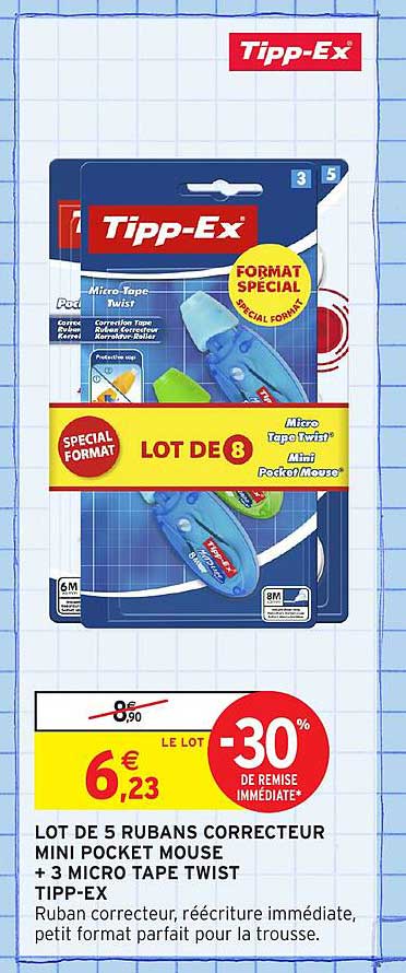 LOT DE 5 RUBANS CORRECTEURS MINI POCKET MOUSE + 3 MICRO TAPE TWIST TIPPEX