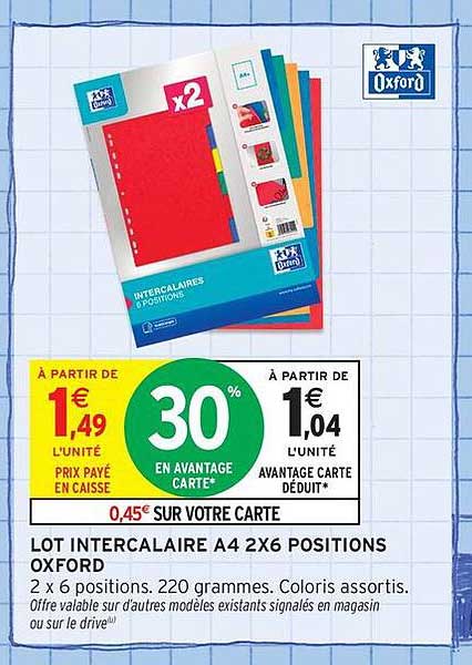 LOT INTERCALAIRE A4 2X6 POSITIONS OXFORD
