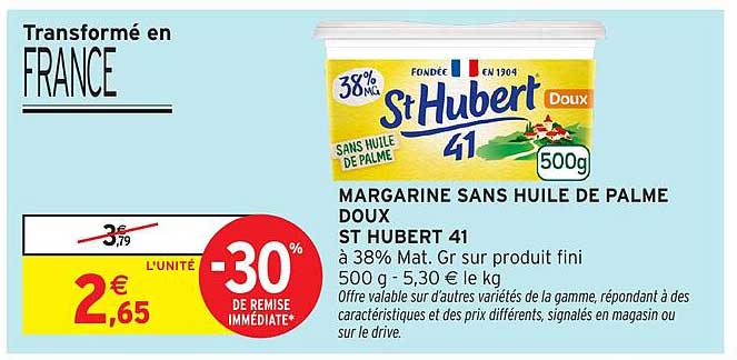 MARGARINE SANS HUILE DE PALME DOUX ST HUBERT 41