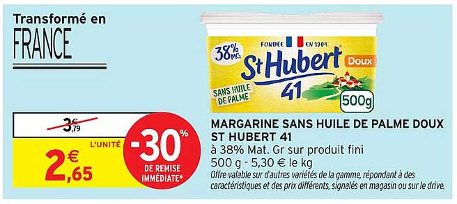 MARGARINE SANS HUILE DE PALME DOUX ST HUBERT 41