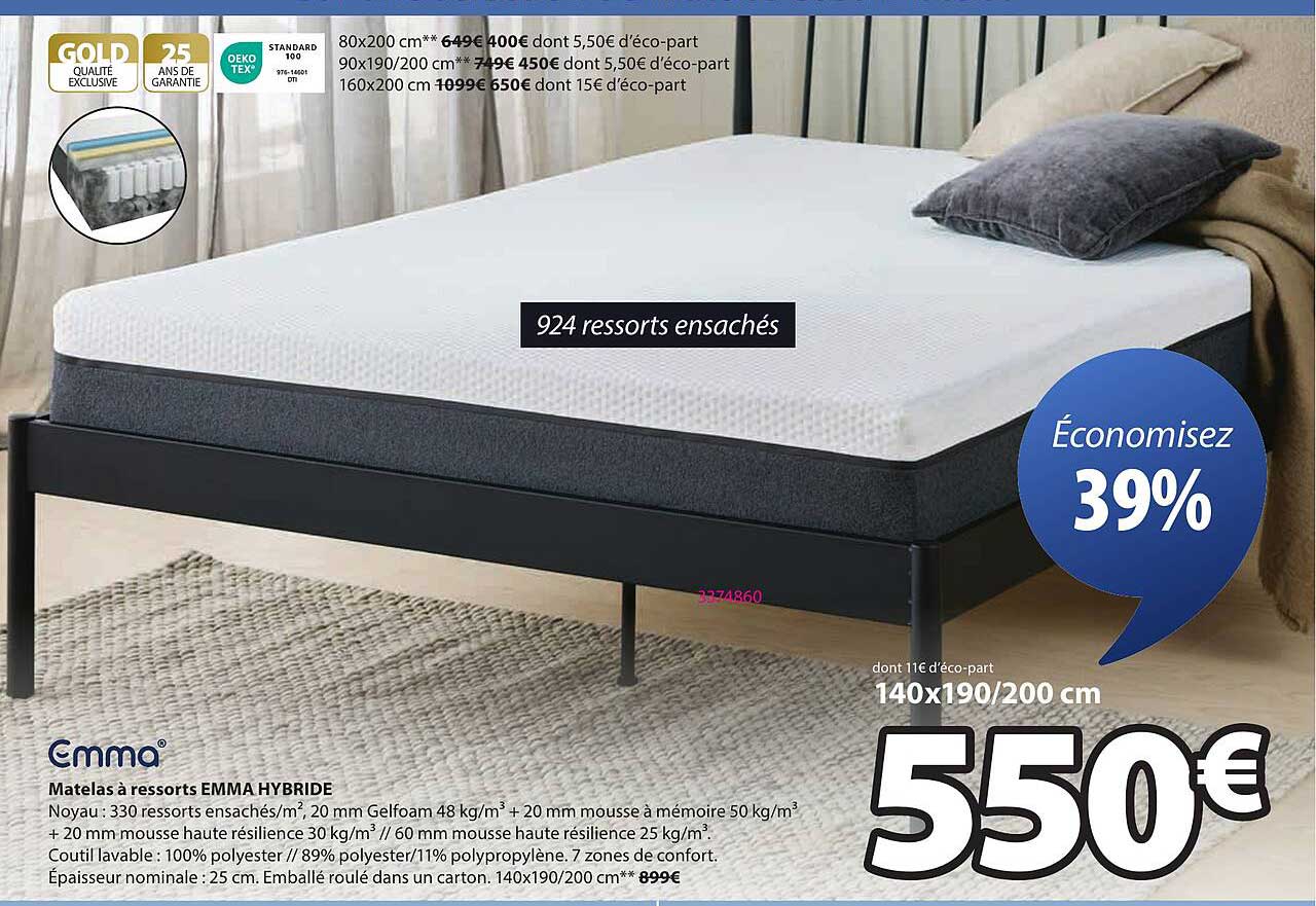 Matelas à ressorts EMMA HYBRIDE