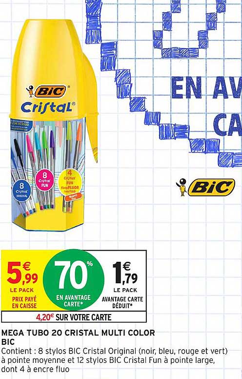 MEGA TUBO 20 CRISTAL MULTI COLOR BIC