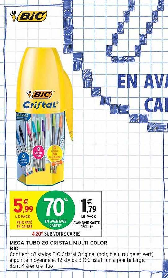 MEGA TUBO 20 CRISTAL MULTI COLOR BIC