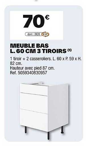 MEUBLE BAS L. 60 CM 3 TIROIRS