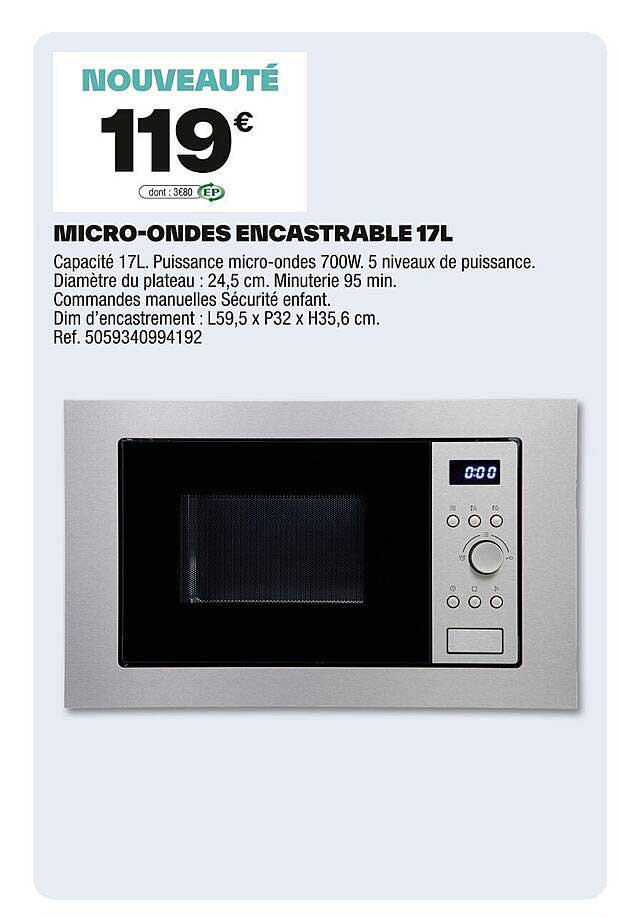 MICRO-ONDES ENCASTRABLE 17L
