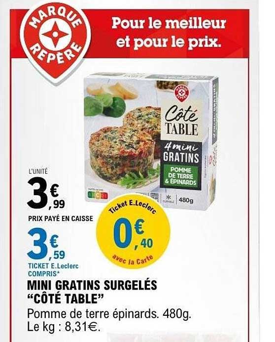 MINI GRATINS SURGELÉS “CÔTÉ TABLE”