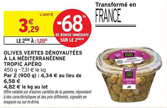 OLIVES VERTES DÉNOYAUTÉES À LA MÉDITERRANÉENNE TROPIC APÉRO