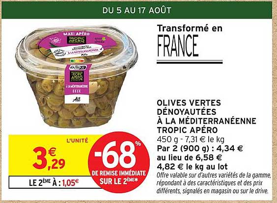 OLIVES VERTES DÉNOYAUTÉES À LA MÉDITERRANÉENNE TROPIC APÉRO