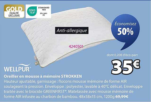Oreiller en mousse à mémoire STROKKEN