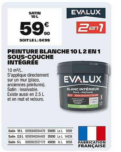 PEINTURE BLANCHE 10 L 2 EN 1 SOUS-COUCHE INTÉGRÉE