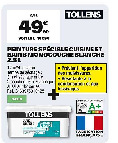 PEINTURE SPÉCIALE CUISINE ET BAINS MONOCOUCHE BLANCHE 2.5 L