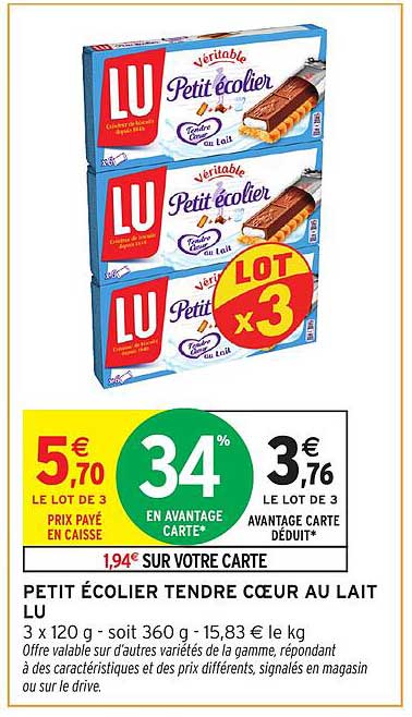 PETIT ÉCOLIER TENDRE CŒUR AU LAIT LU