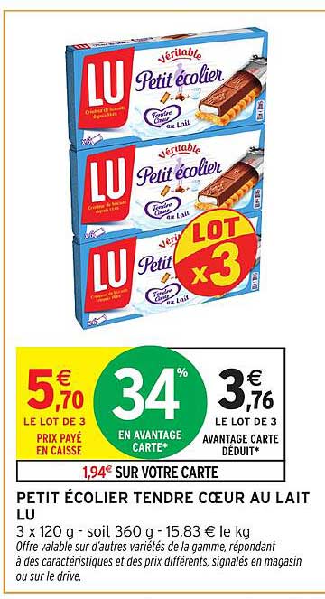 PETIT ÉCOLIER TENDRE COEUR AU LAIT LU