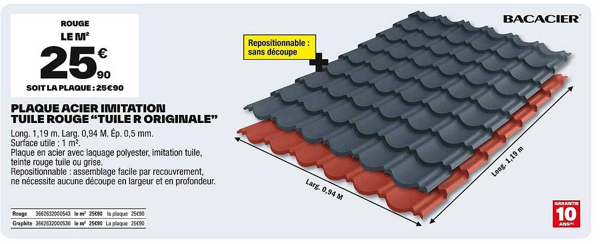 PLAQUE ACIER IMITATION TUILE ROUGE “TUILE R ORIGINALE”